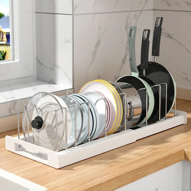 Expandable Cabinet Pot & Pan Organizer – Adjustable Divider Rack for Pots, Pans & Lids