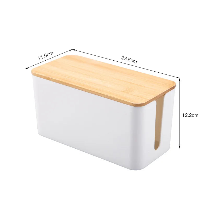 Bamboo Cable & Wire Storage Organizer Box