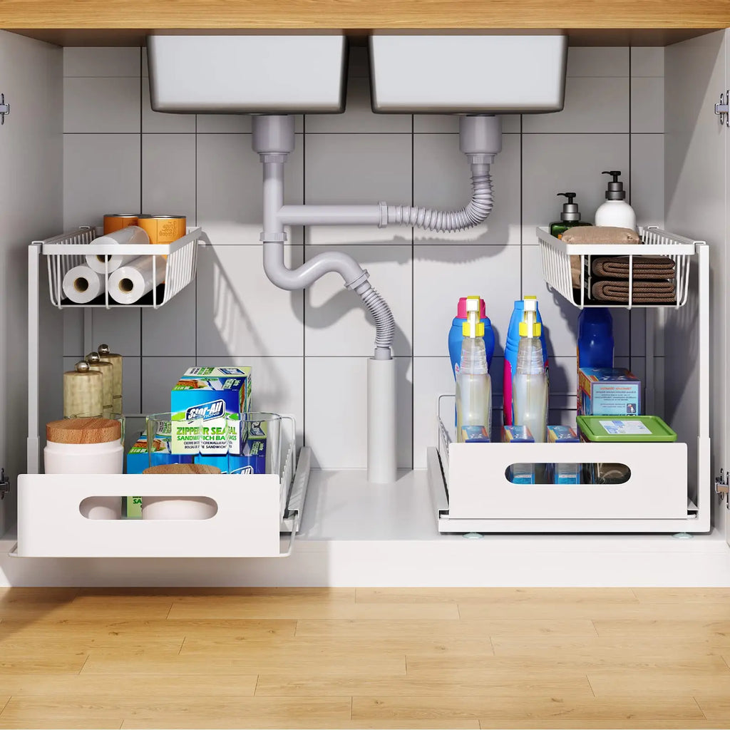 Under Sink Organizer – 2-Tier Sliding Pull-Out Cabinet Basket for Kitchen & Bathroom