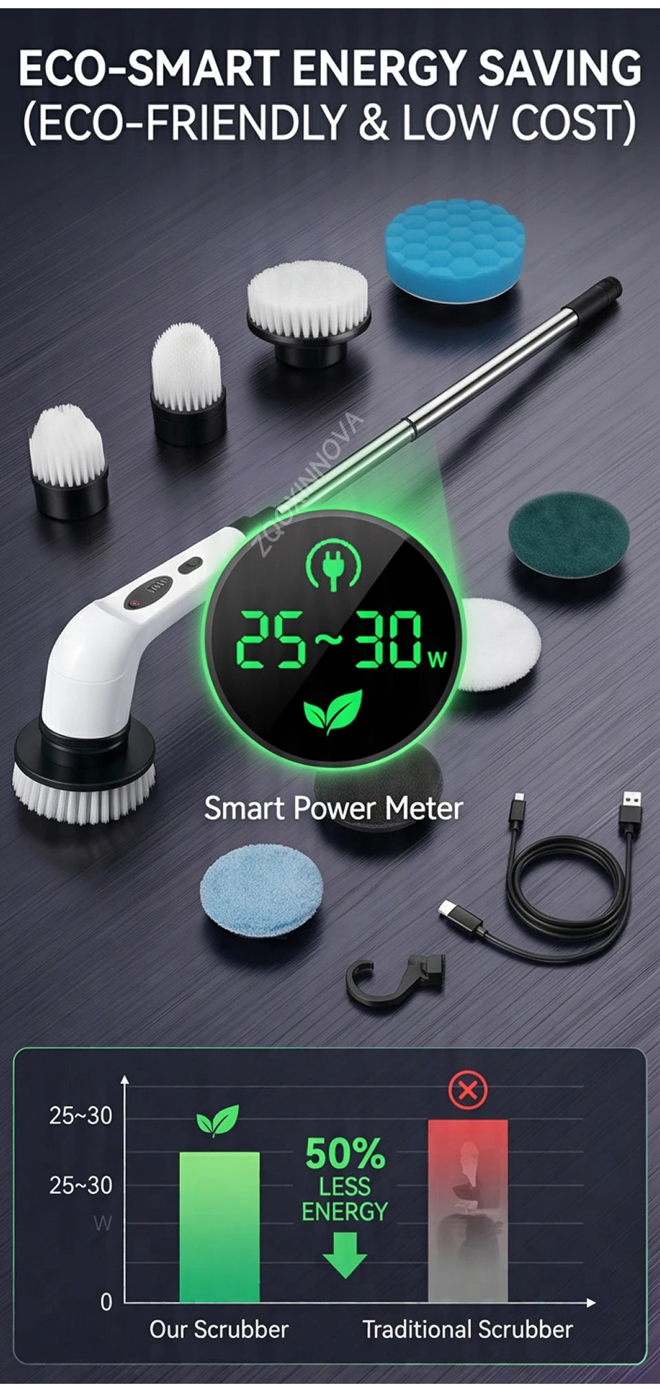Cordless Electric Spin Scrubber — Rechargeable Multipurpose Cleaning Brush