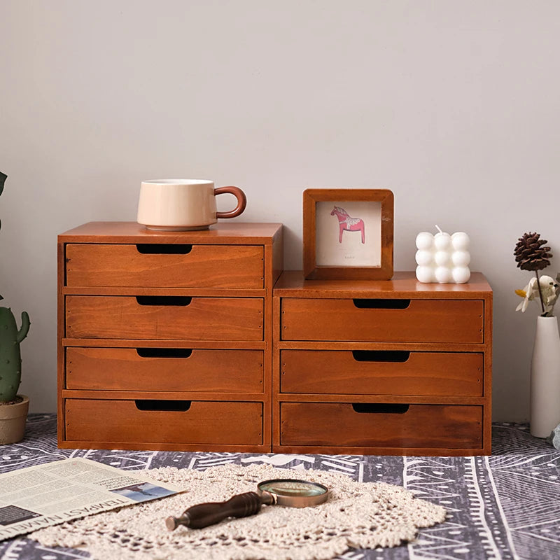 Japanese-Style Wooden Storage Drawers – Minimalist Solid Wood Desk Organizer, 1–4 Drawer Options