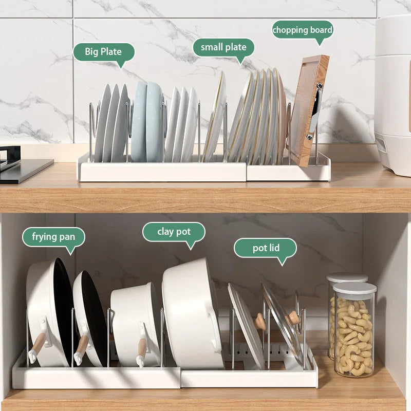 Expandable Cabinet Pot & Pan Organizer – Adjustable Divider Rack for Pots, Pans & Lids