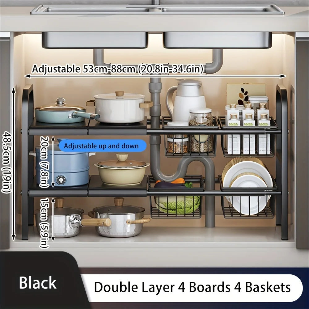 Expandable Under Sink & Cabinet Shelf Organizer – Multi-Use Storage Rack for Kitchen & Bathroom